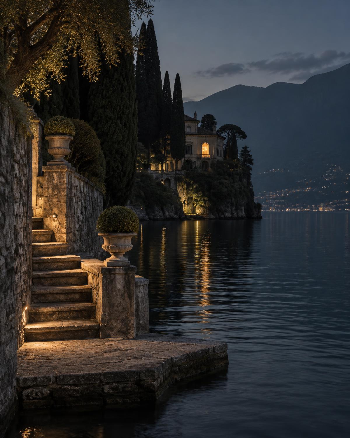 A secluded Lake Como landing at dusk